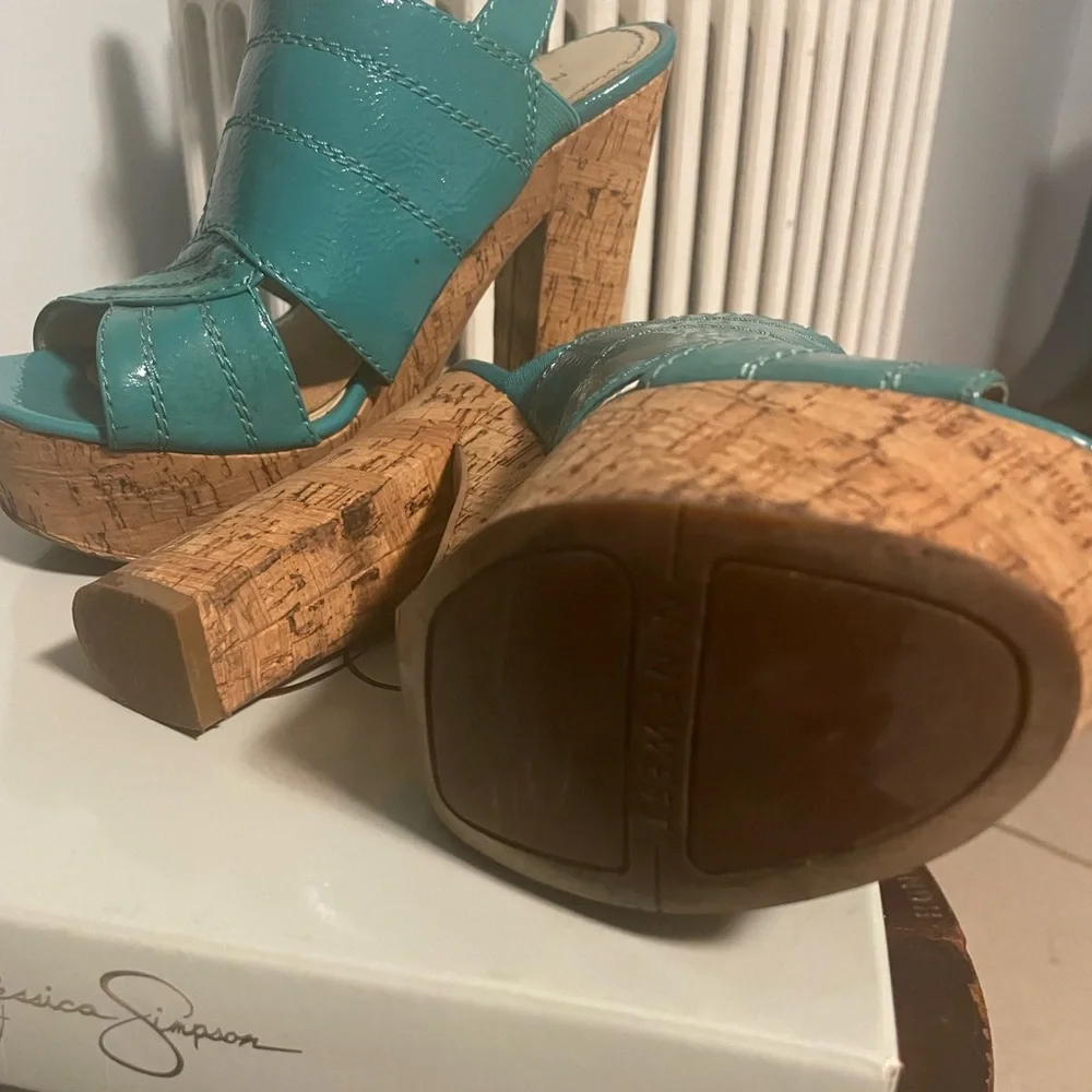 Turquoise Platform Cork Heel Sandals - Women's